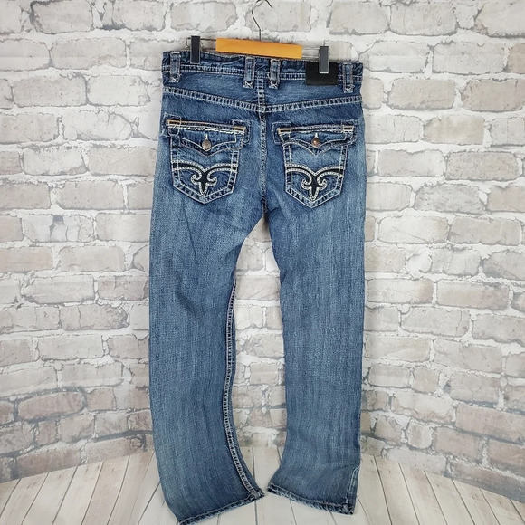 Mens Jeans  Relaxed Straight Leg 34W x 32L Whiskered Flap Pocket Twice Brand - Picture 7 of 11